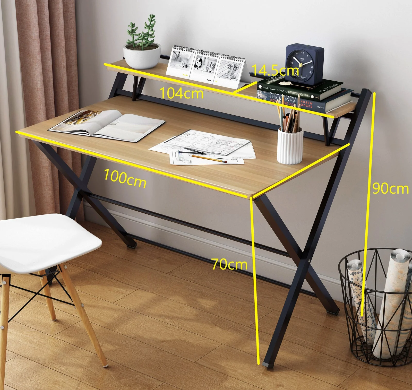 100cm Express Folding Desk with Shelf (Oak) - Image 6