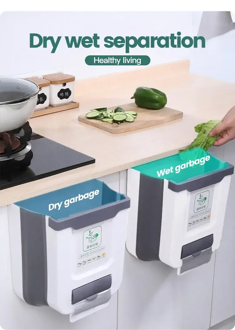 10L Hanging Foldable Kitchen Garbage Rubbish Bin Waste Organiser - Image 3
