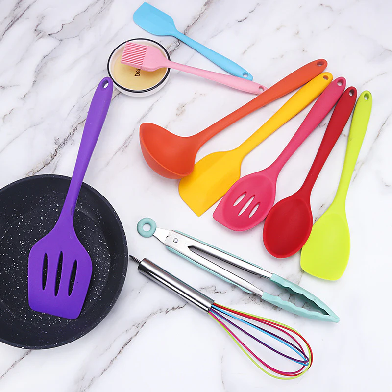 10PC Silicone Kitchen Cooking Baking Utensil Set (Colourful) - Image 4