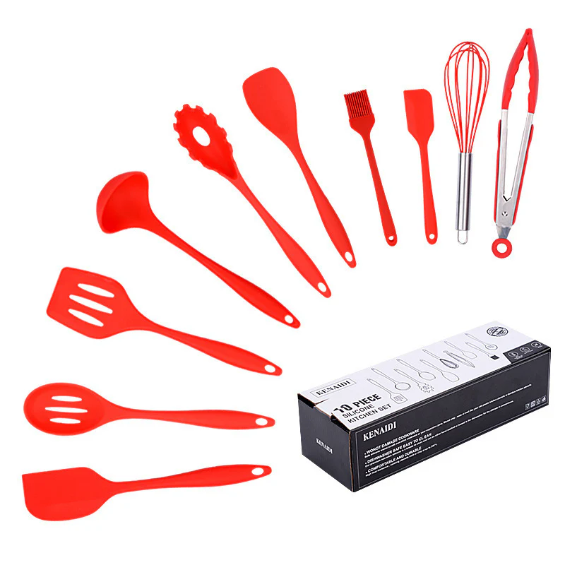 10PC Silicone Kitchen Cooking Baking Utensil Set (Red) - Image 20