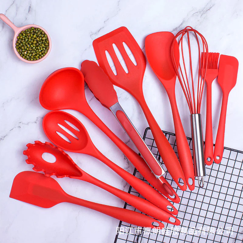 10PC Silicone Kitchen Cooking Baking Utensil Set (Red) - Image 3