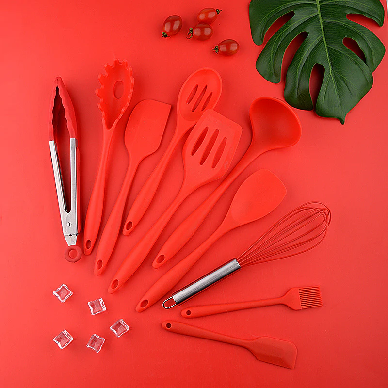10PC Silicone Kitchen Cooking Baking Utensil Set (Red) - Image 4