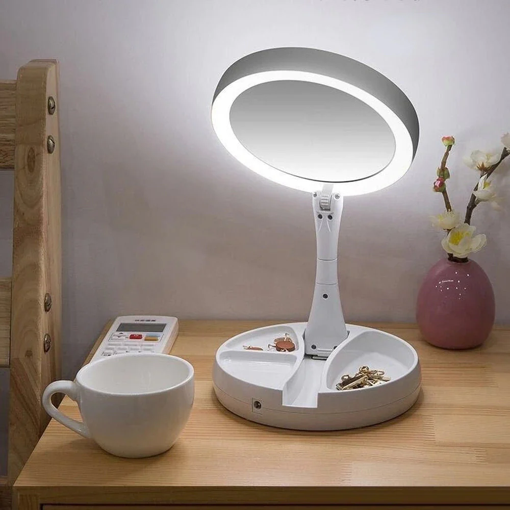 10X Magnifying Vanity Makeup Folding Mirror with LED Lights - Image 3