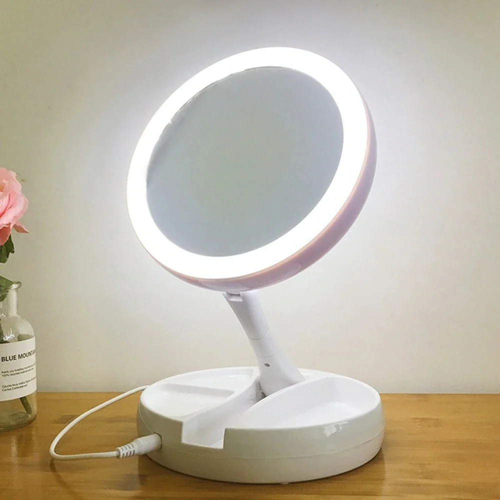 10X Magnifying Vanity Makeup Folding Mirror with LED Lights - Image 4
