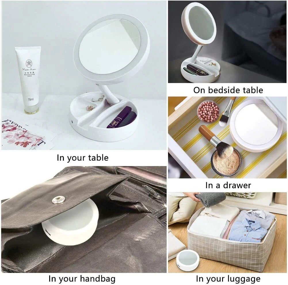 10X Magnifying Vanity Makeup Folding Mirror with LED Lights - Image 7