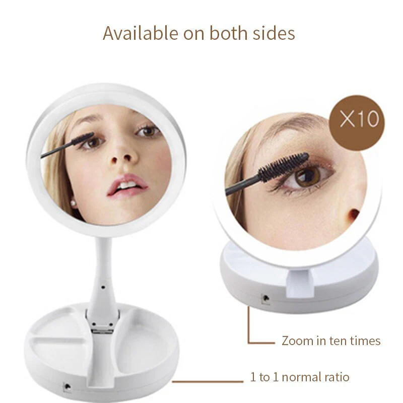 10X Magnifying Vanity Makeup Folding Mirror with LED Lights - Image 9