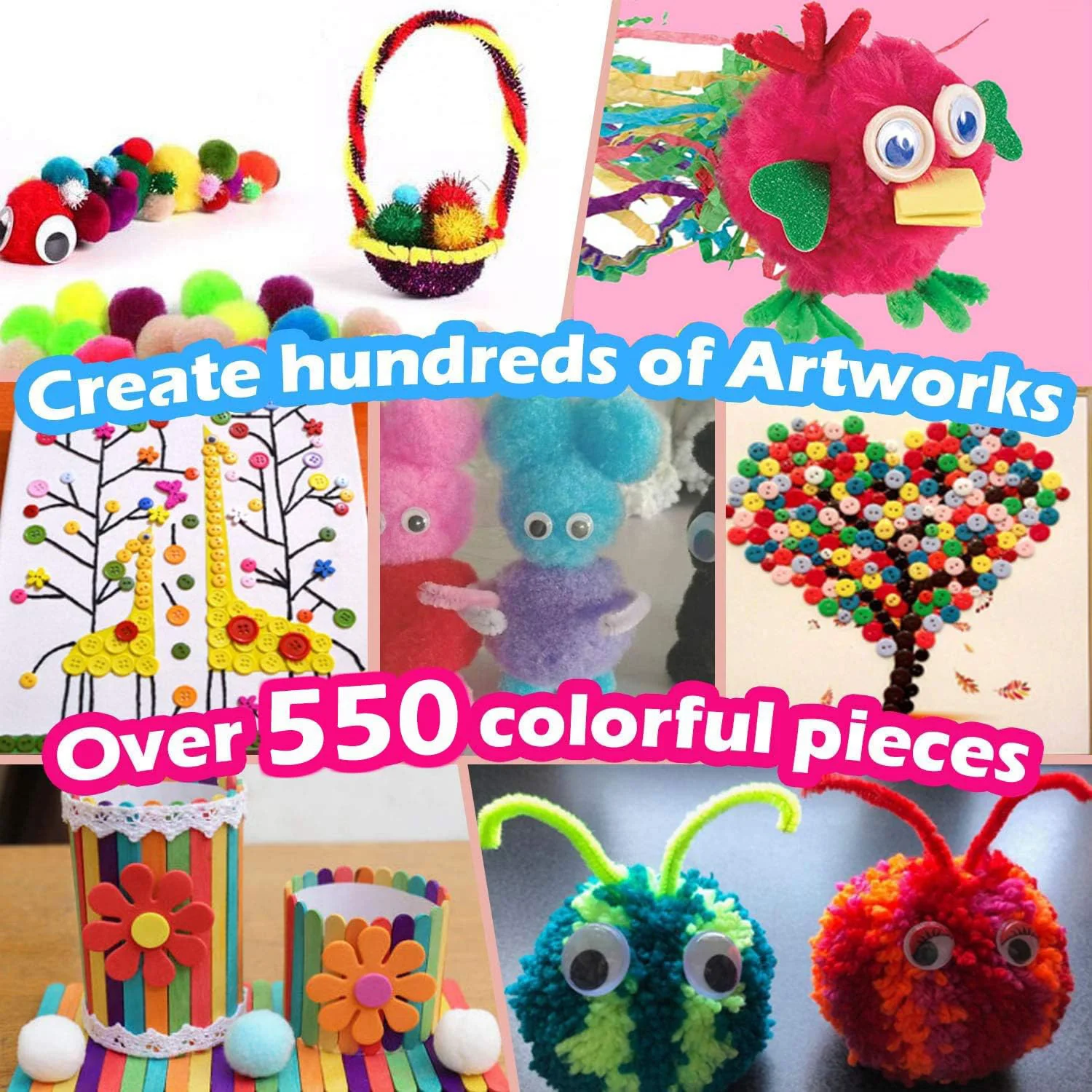 1200PCS+ Giant Tub DIY Material Kit Kids Crafts Art Supplies Jar - Image 10