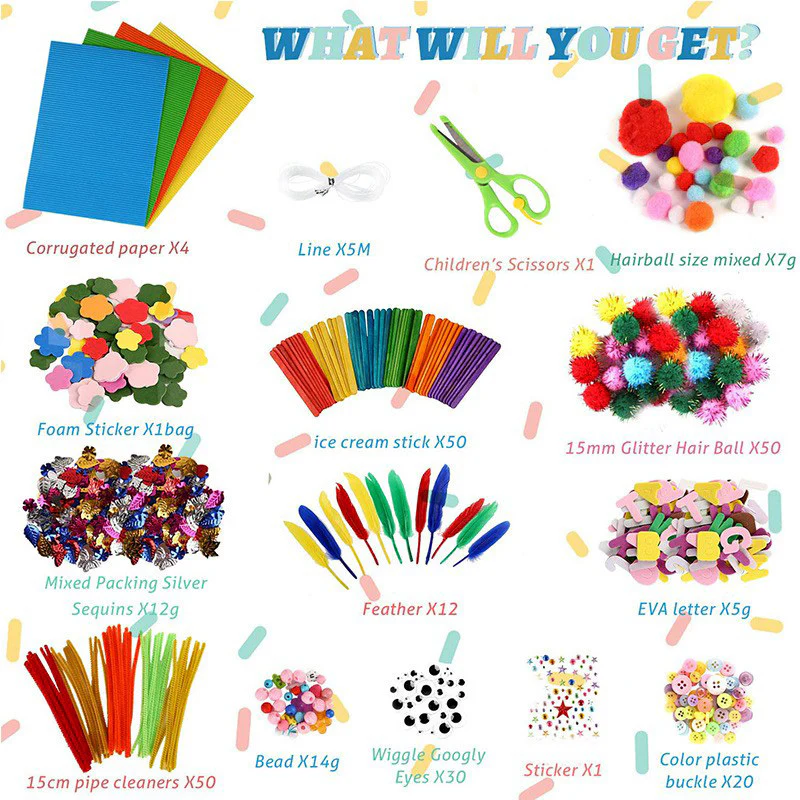 1200PCS+ Giant Tub DIY Material Kit Kids Crafts Art Supplies Jar - Image 6