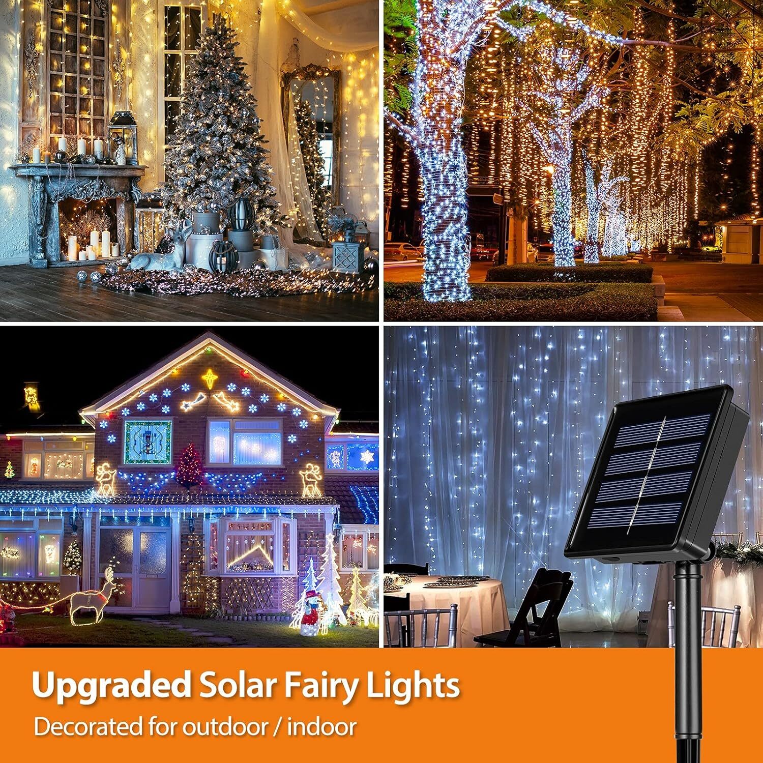 12m 100 LED Solar Powered Multicolour Fairy String Lights Rechargeable Garden Patio Decor - Image 3