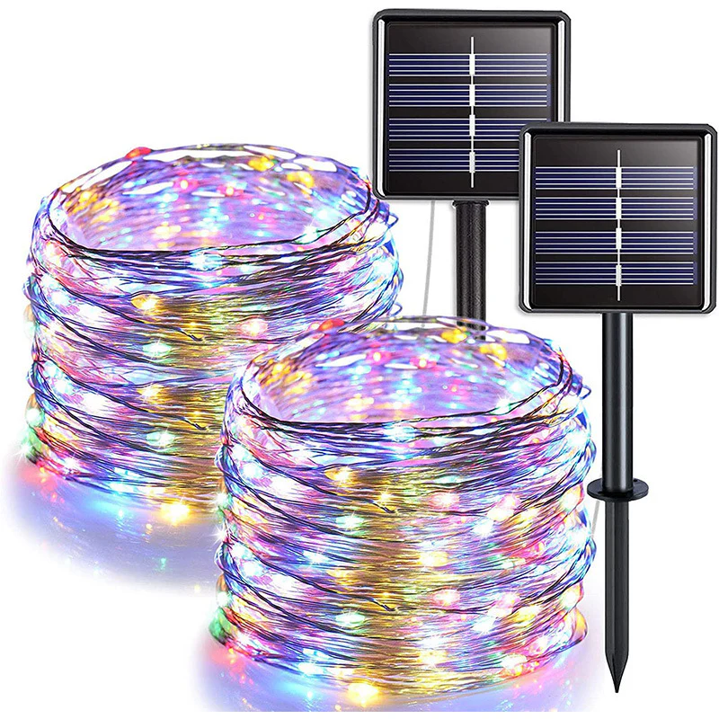 12m 100 LED Solar Powered Multicolour Fairy String Lights Rechargeable Garden Patio Decor - Image 4