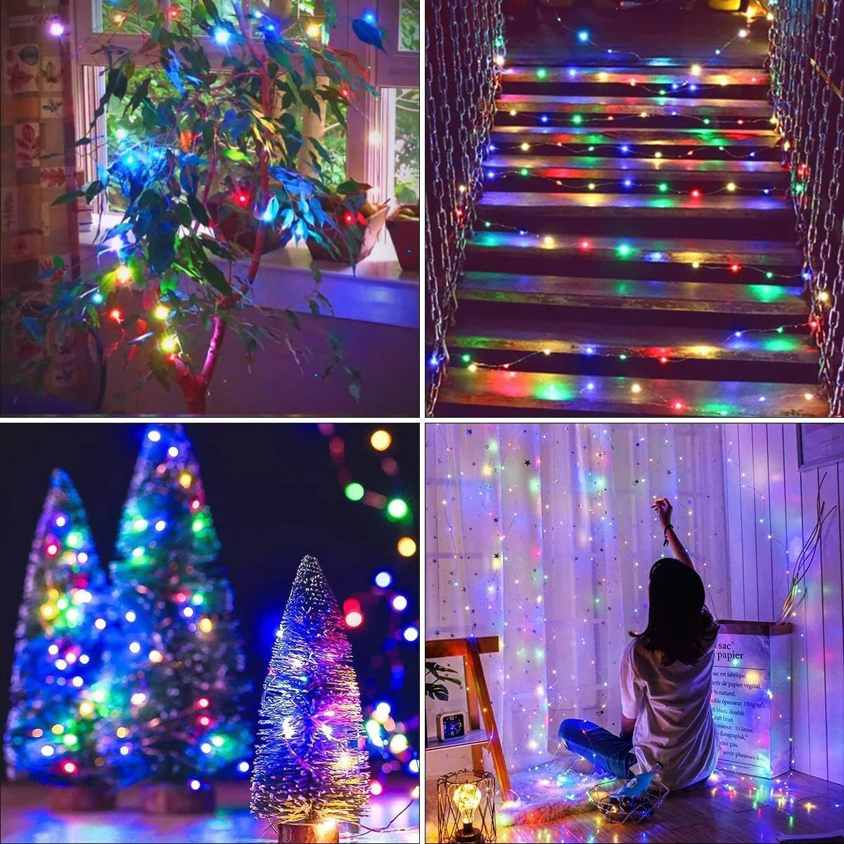 12m 100 LED Solar Powered Multicolour Fairy String Lights Rechargeable Garden Patio Decor - Image 6
