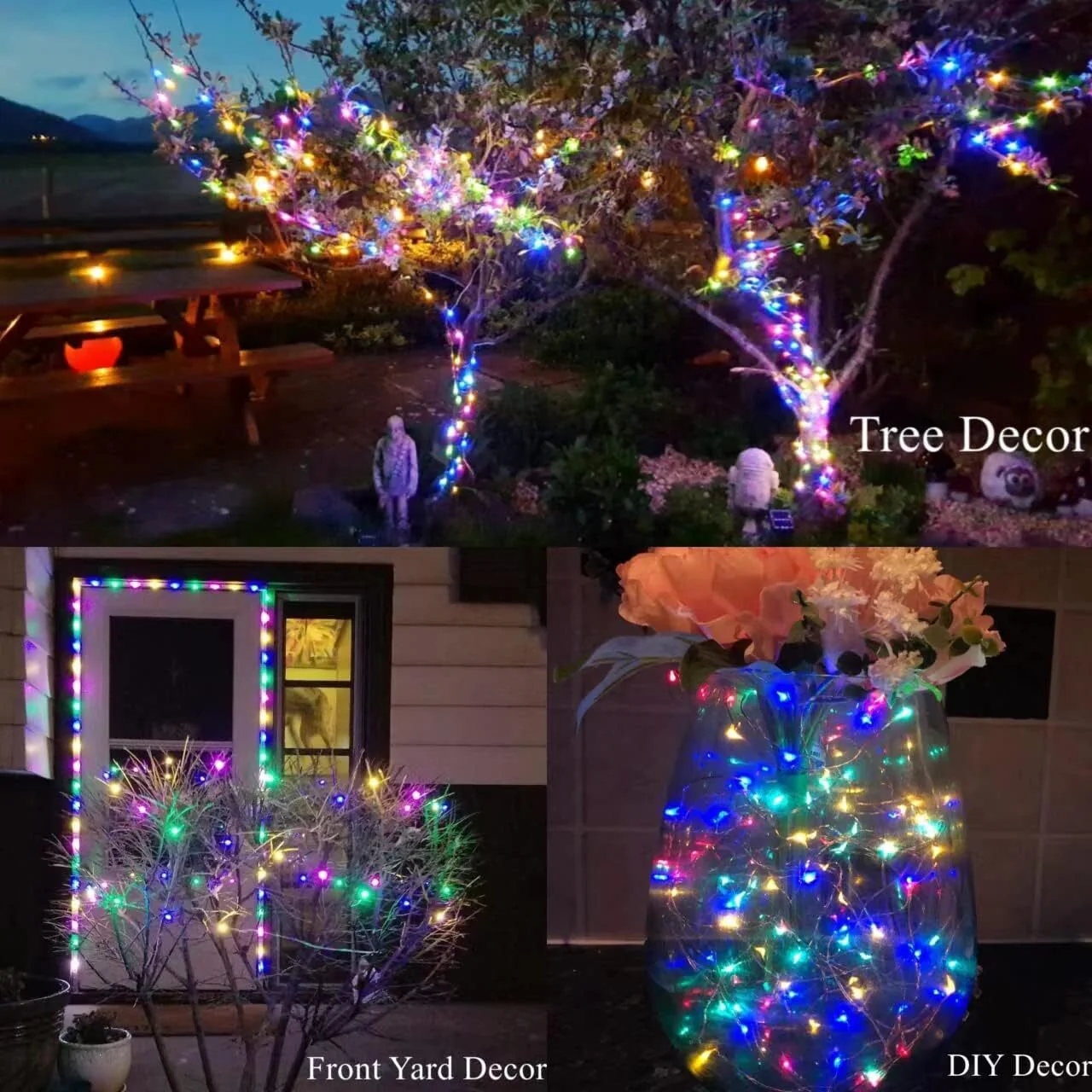 12m 100 LED Solar Powered Multicolour Fairy String Lights Rechargeable Garden Patio Decor - Image 7
