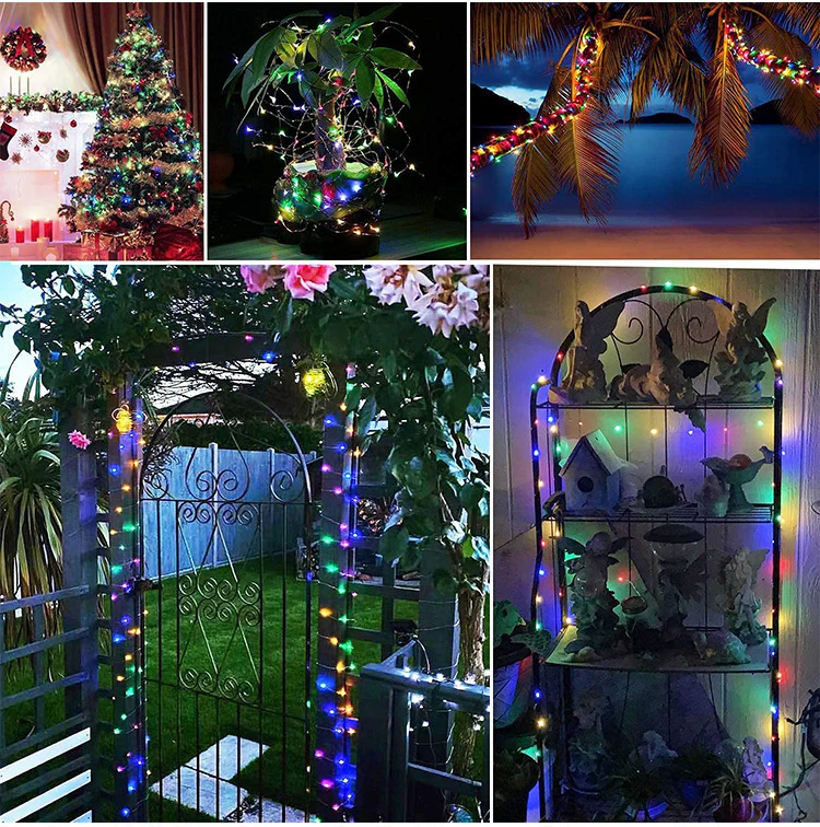 12m 100 LED Solar Powered Multicolour Fairy String Lights Rechargeable Garden Patio Decor - Image 9