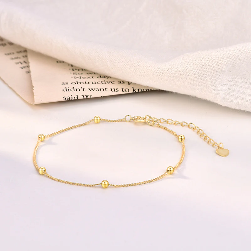 14K Gold-Plated Sterling Silver Beaded Bracelet Adjustable S925 Fine Jewelry - Image 11