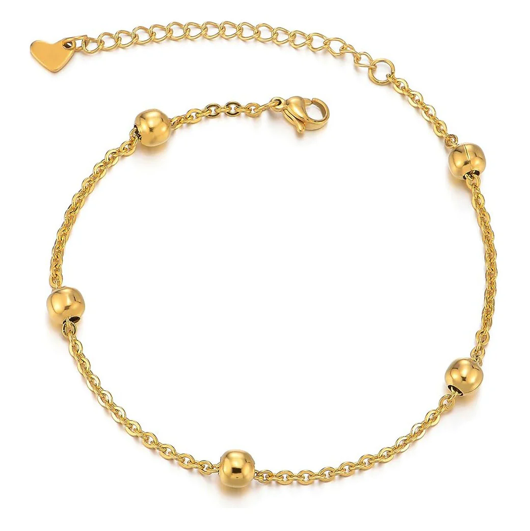14K Gold-Plated Sterling Silver Beaded Bracelet Adjustable S925 Fine Jewelry - Image 2