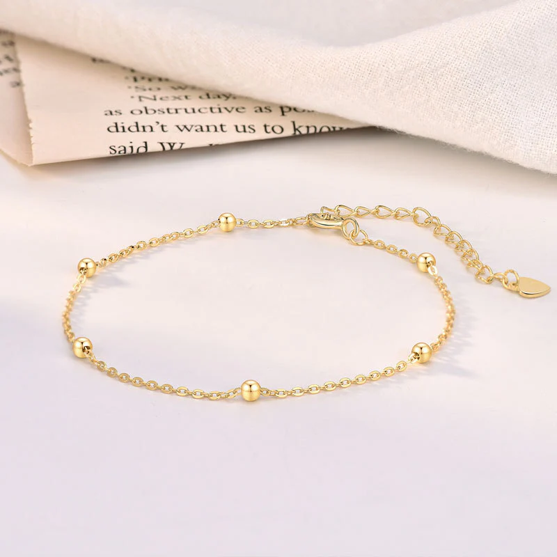 14K Gold-Plated Sterling Silver Beaded Bracelet Adjustable S925 Fine Jewelry - Image 5
