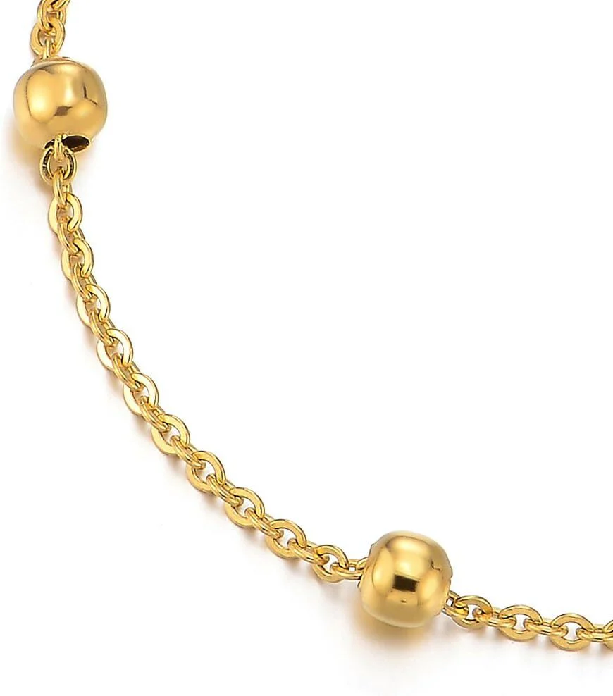 14K Gold-Plated Sterling Silver Beaded Bracelet Adjustable S925 Fine Jewelry - Image 7