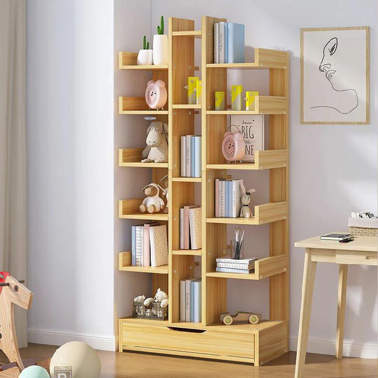 18-Shelf Brilliance Bookshelf Display Cabinet Shelf Bookcase Storage Organizer (Natural Oak) - Image 12