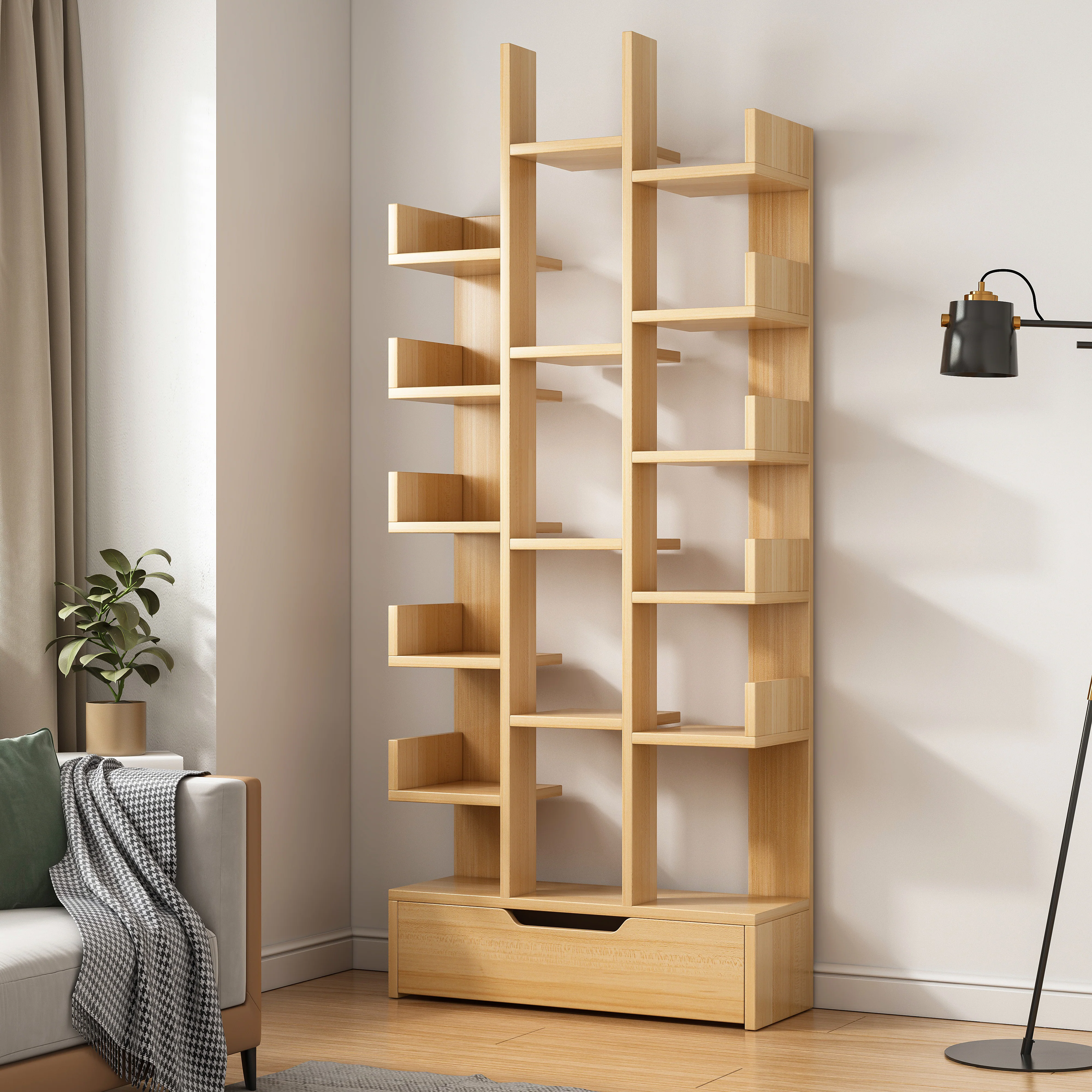18-Shelf Brilliance Bookshelf Display Cabinet Shelf Bookcase Storage Organizer (Natural Oak) - Image 8