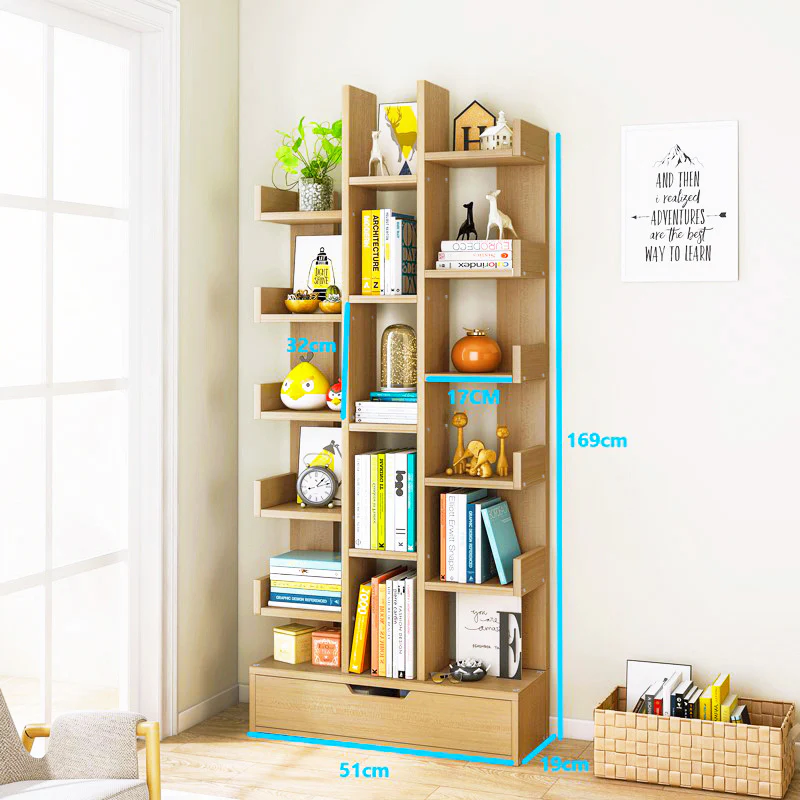 18-Shelf Brilliance Bookshelf Display Cabinet Shelf Bookcase Storage Organizer (Natural Oak) - Image 9