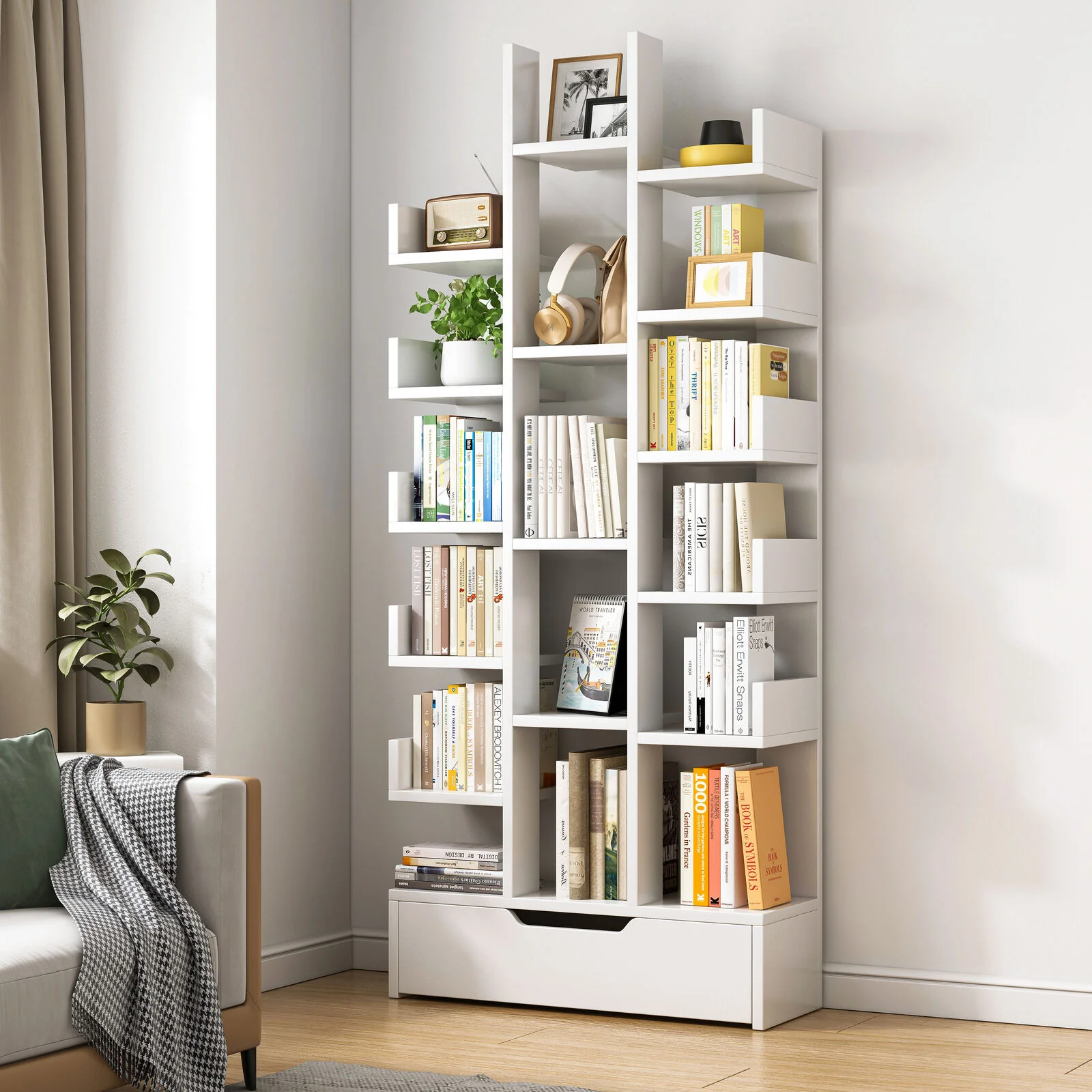 18-Shelf Brilliance Bookshelf Display Cabinet Shelf Bookcase Storage Organizer (White) - Image 3