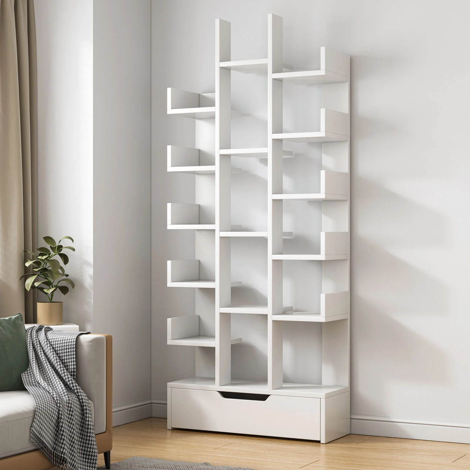 18-Shelf Brilliance Bookshelf Display Cabinet Shelf Bookcase Storage Organizer (White) - Image 9