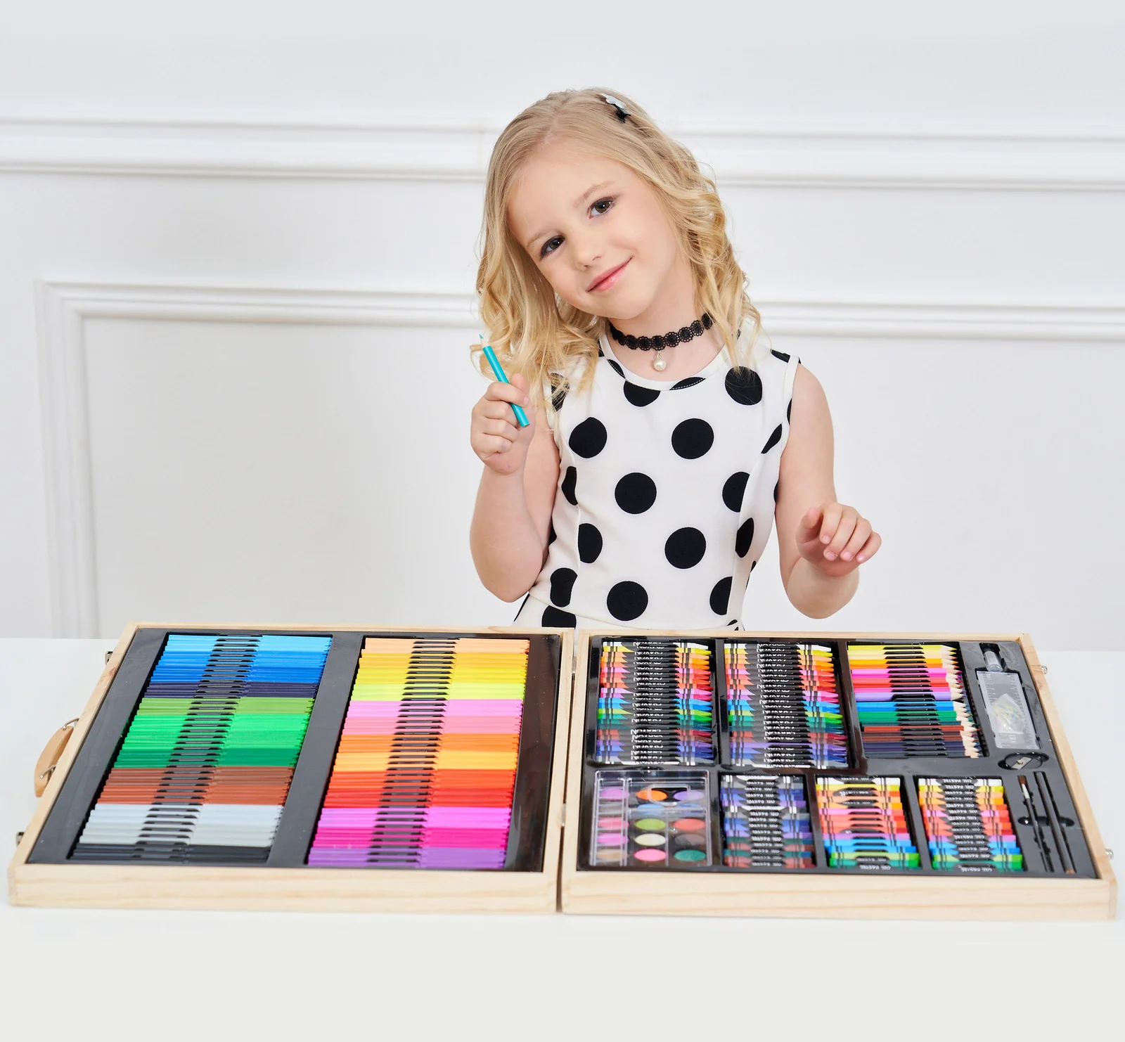 180 PC Large Complete Painting Set In Wooden Box Drawing Colour Pens Kit - Image 3