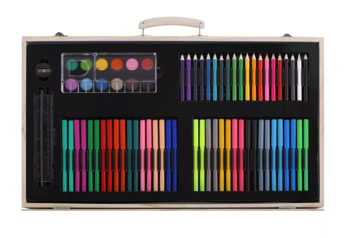 180 PC Large Complete Painting Set In Wooden Box Drawing Colour Pens Kit - Image 4