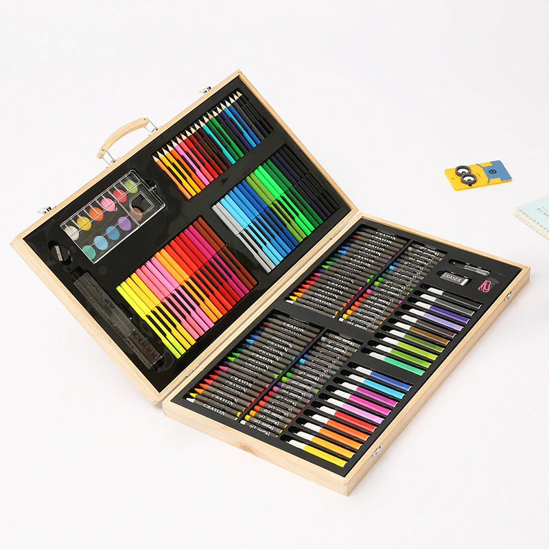 180 PC Large Complete Painting Set In Wooden Box Drawing Colour Pens Kit - Image 6