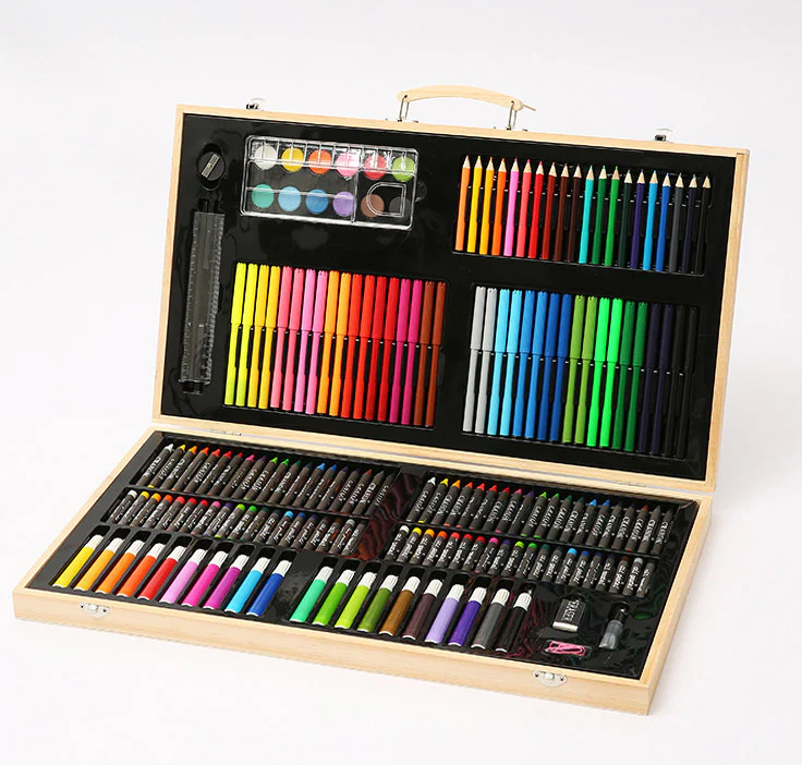 180 PC Large Complete Painting Set In Wooden Box Drawing Colour Pens Kit - Image 7