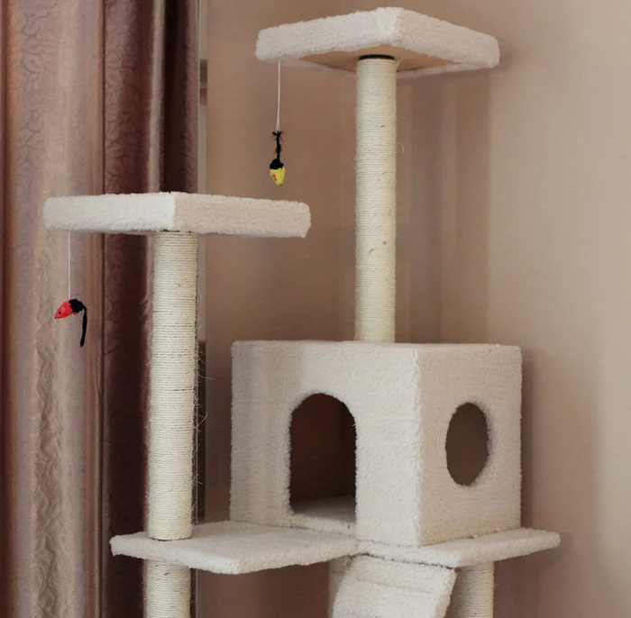 195cm Tall XXL Cat Scratching Post Pole Tower with Hammock (White) - Image 8