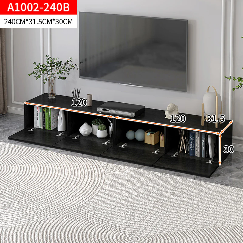 2.4m Lusso Designer Wooden TV Cabinet Entertainment Unit 240cm (Black) - Image 10