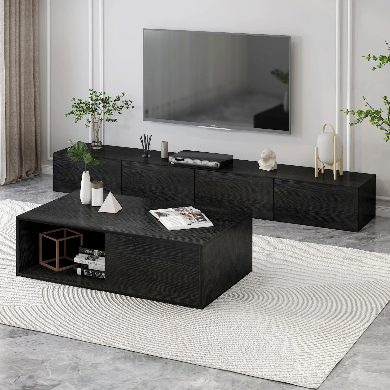 2.4m Lusso Designer Wooden TV Cabinet Entertainment Unit 240cm (Black) - Image 11