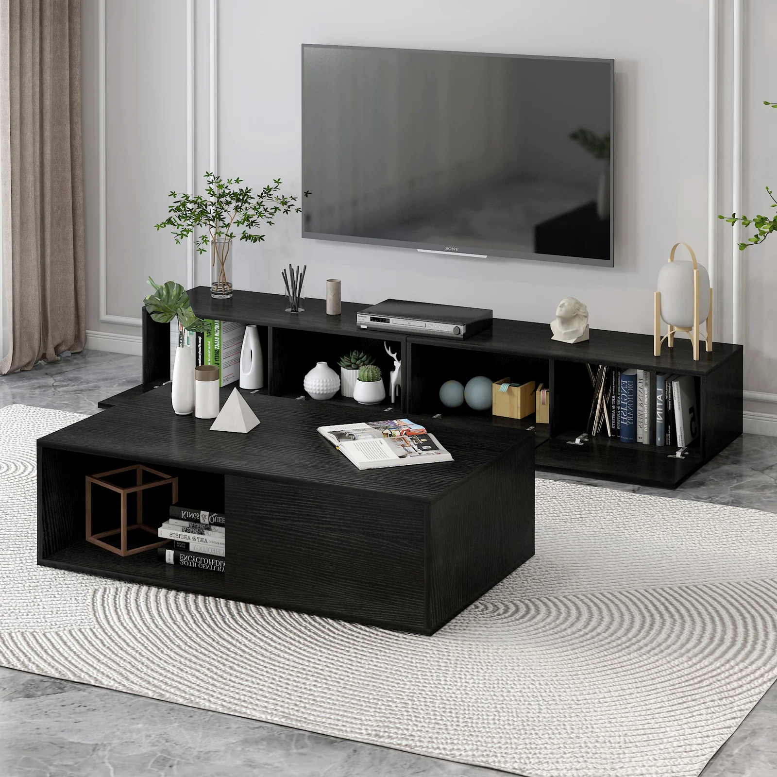 2.4m Lusso Designer Wooden TV Cabinet Entertainment Unit 240cm (Black) - Image 14