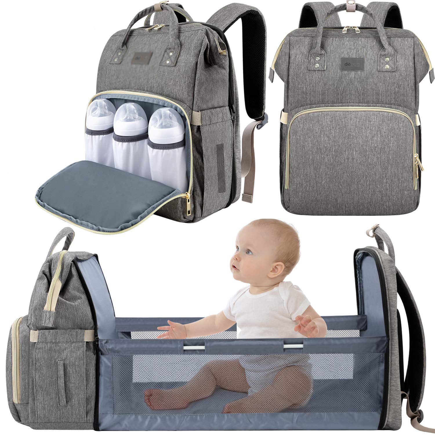 2-in-1 Nappy Bag with Baby Change Bed (Black) - Image 10