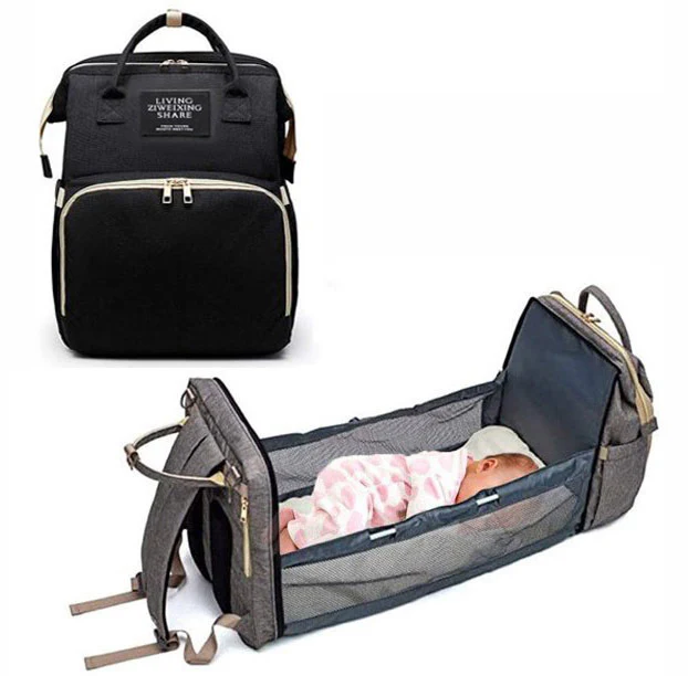 2-in-1 Nappy Bag with Baby Change Bed (Black) - Image 3