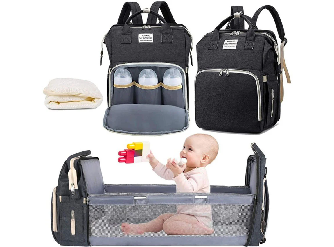 2-in-1 Nappy Bag with Baby Change Bed (Black) - Image 4