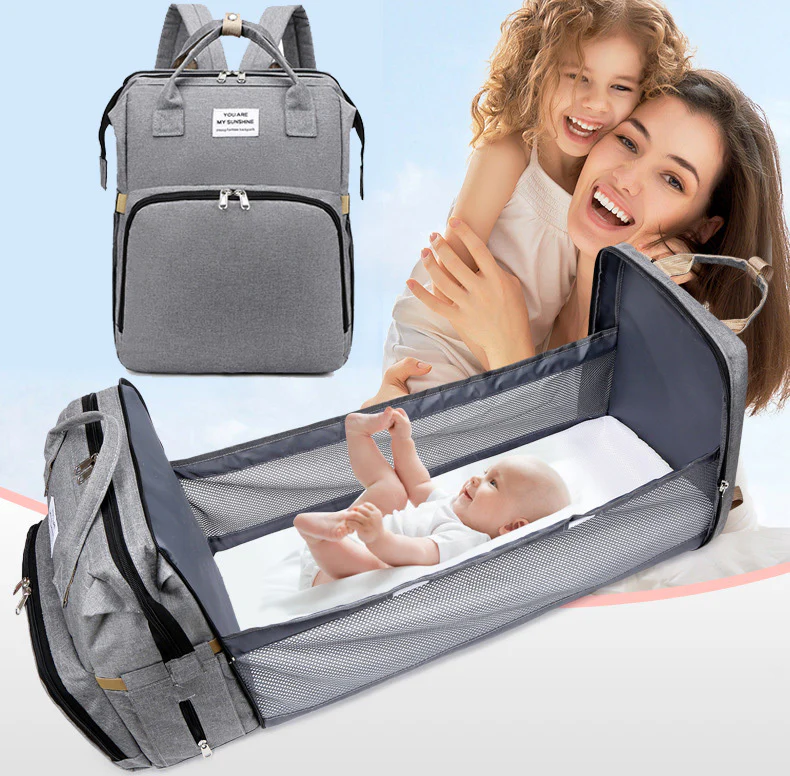 2-in-1 Nappy Bag with Baby Change Bed (Grey) - Image 14