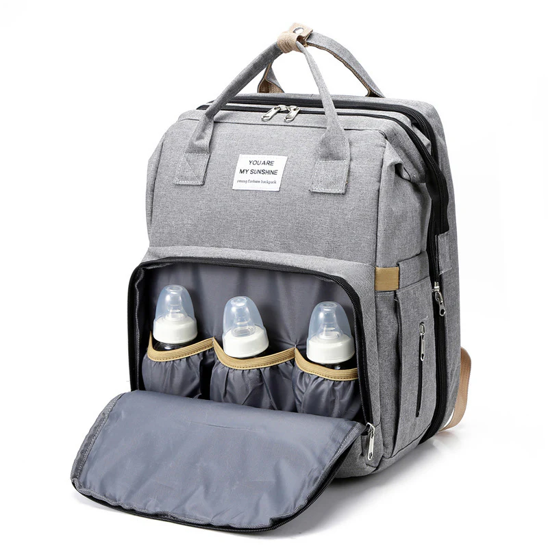 2-in-1 Nappy Bag with Baby Change Bed (Grey) - Image 3