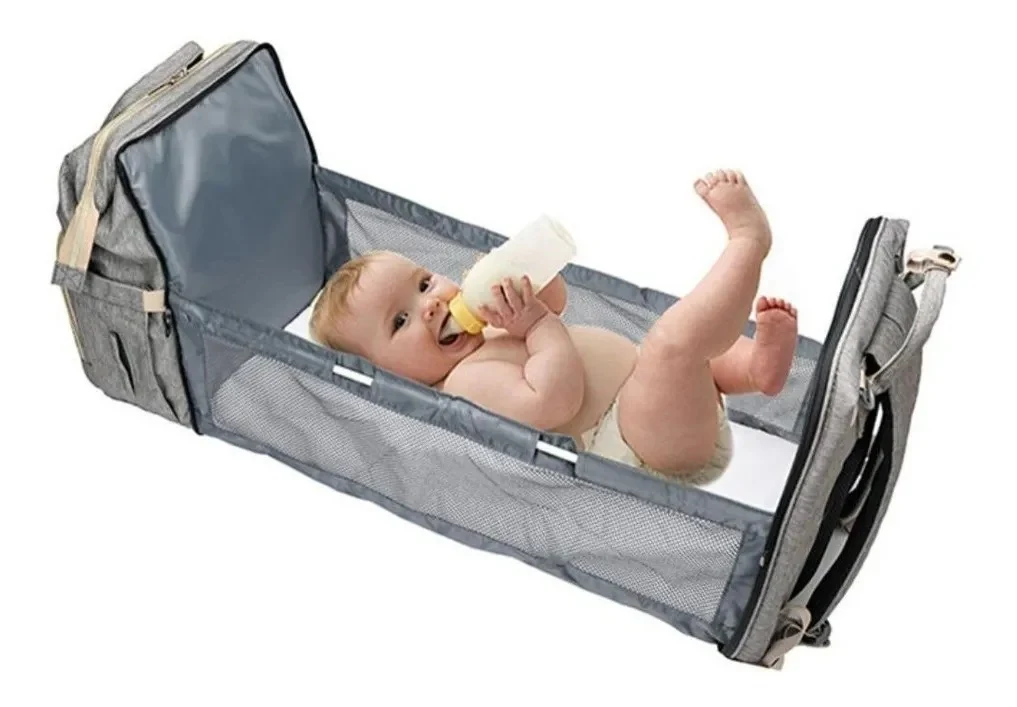 2-in-1 Nappy Bag with Baby Change Bed (Grey) - Image 6
