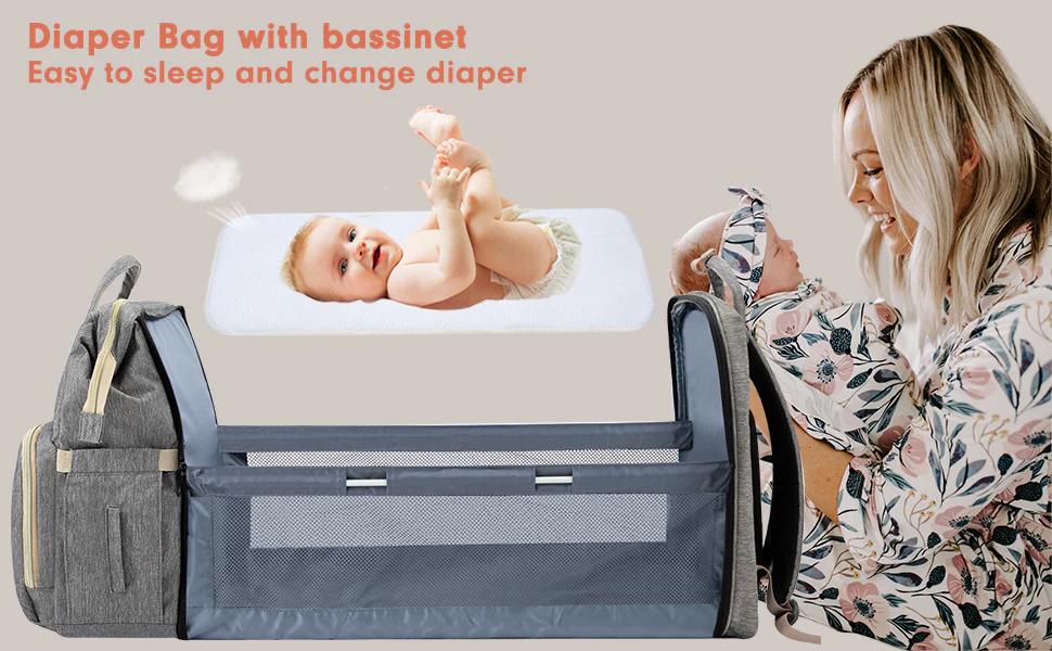 2-in-1 Nappy Bag with Baby Change Bed (Grey) - Image 8