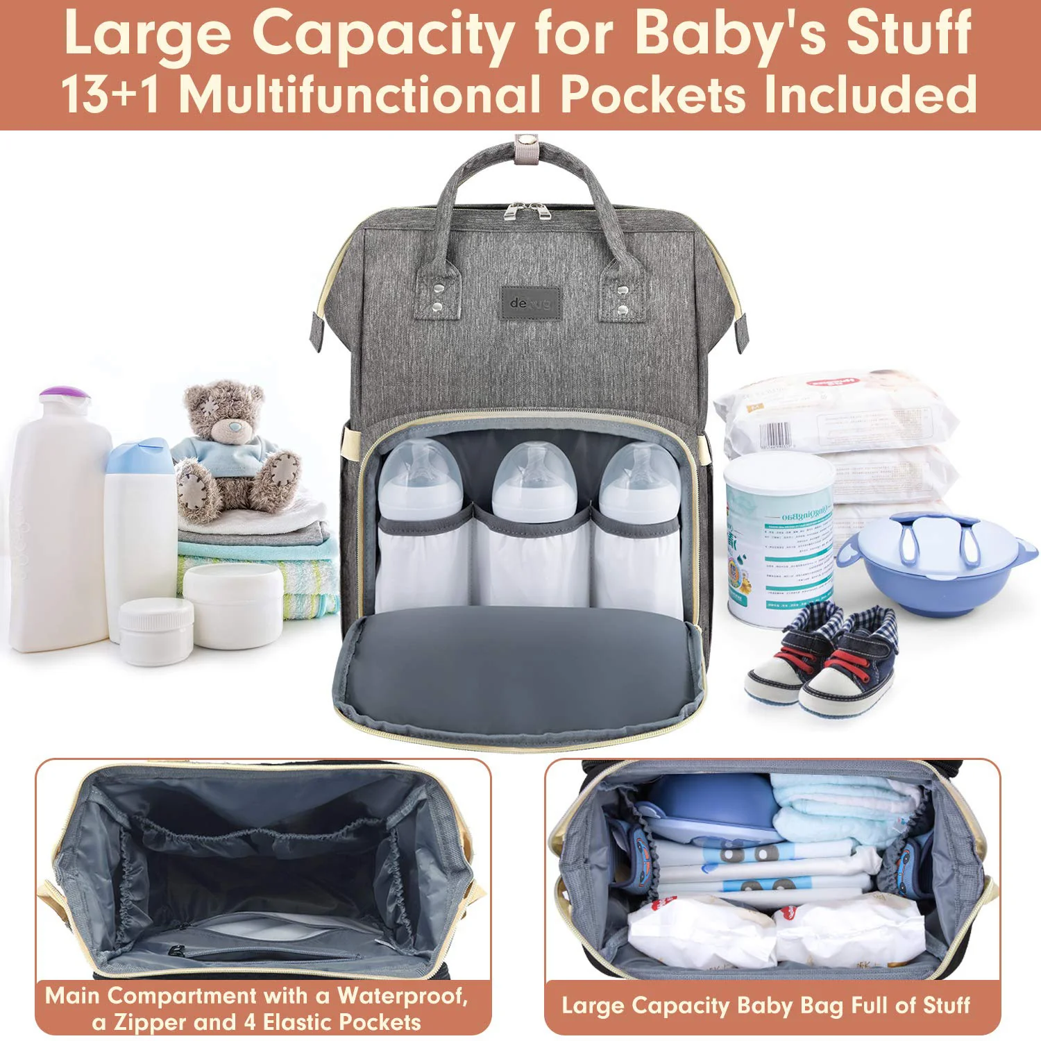 2-in-1 Nappy Bag with Baby Change Bed (Purple) - Image 13