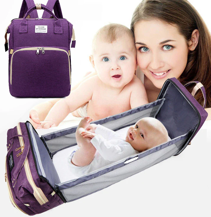 2-in-1 Nappy Bag with Baby Change Bed (Purple) - Image 17