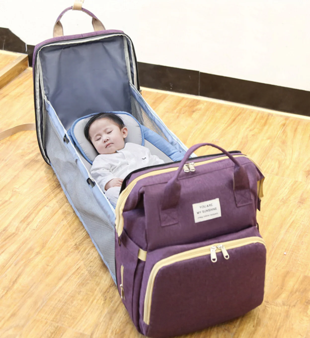 2-in-1 Nappy Bag with Baby Change Bed (Purple) - Image 2