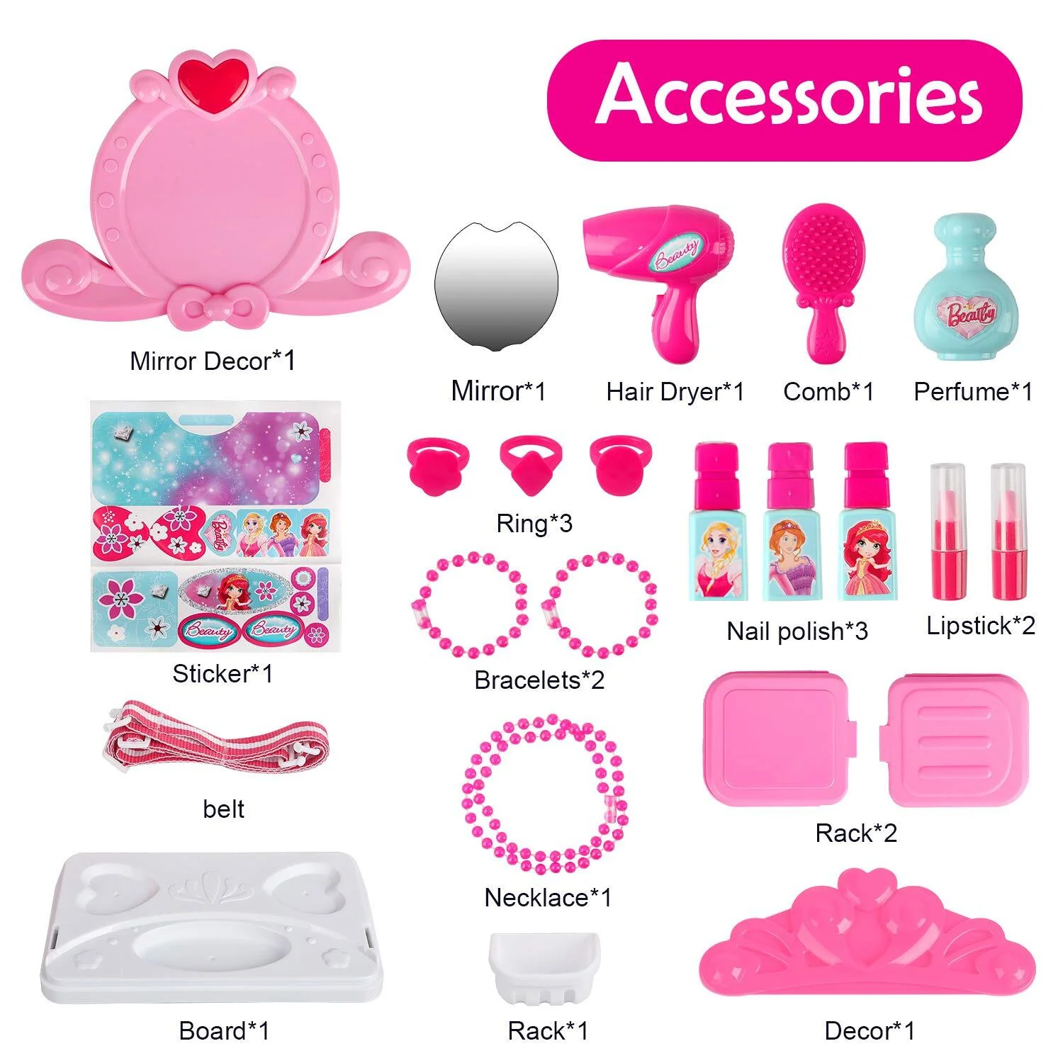 2 in 1 Princess Backpack Dresser Vanity Table Play Set - Image 6