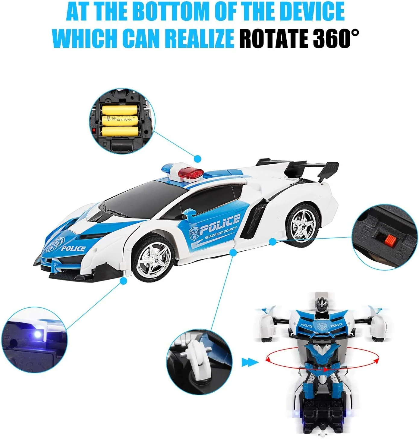 2 In 1 Robot Lamborghini Police Super Transformer Remote Control Car Toy - Image 11