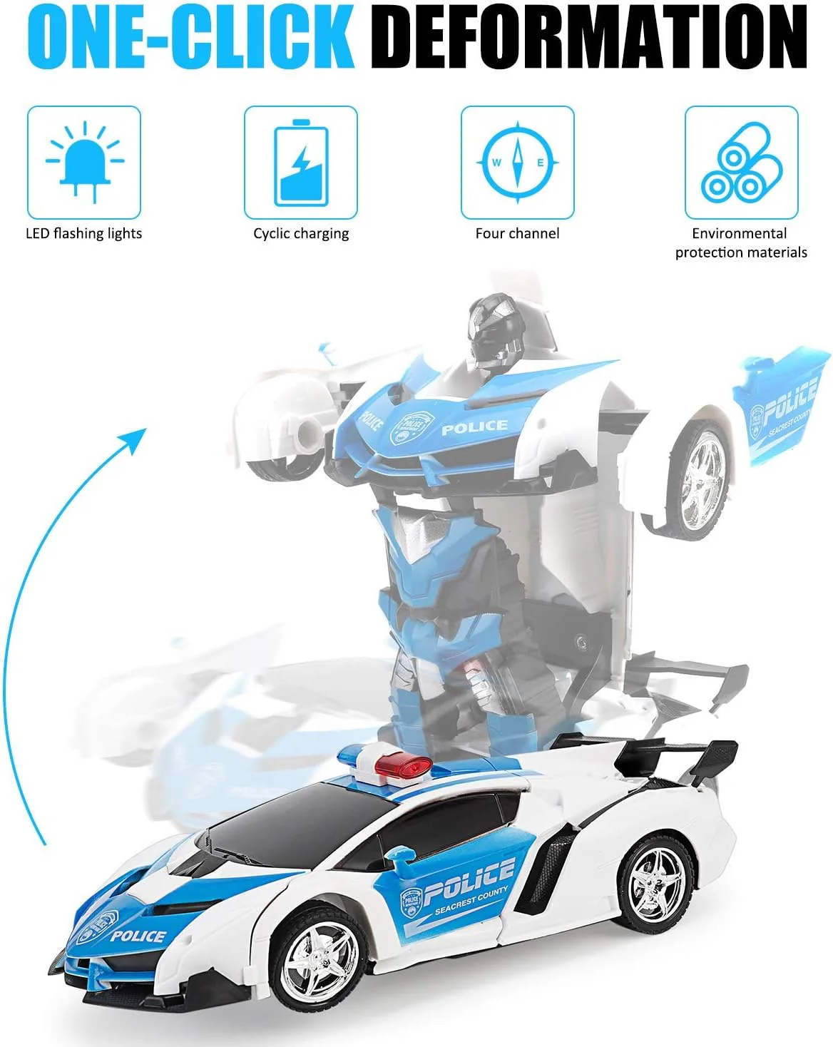 2 In 1 Robot Lamborghini Police Super Transformer Remote Control Car Toy - Image 12