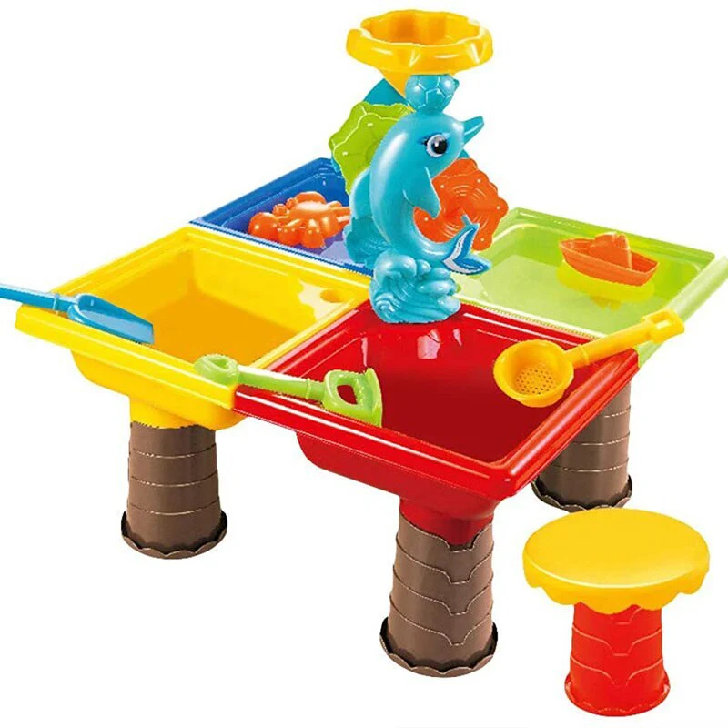 2 In 1 Sand and Water Play Toy Activity Table & Stool Set - Image 2