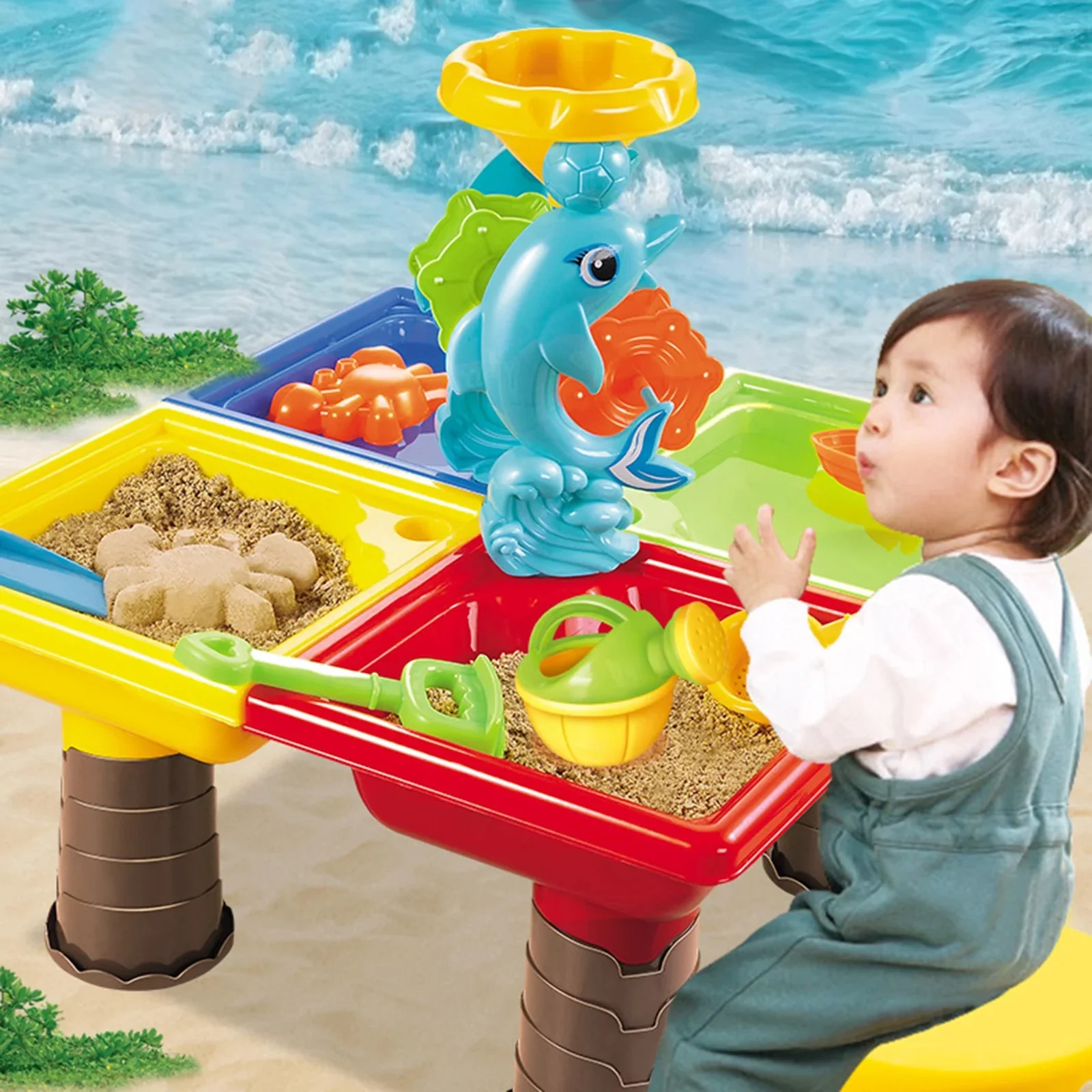 2 In 1 Sand and Water Play Toy Activity Table & Stool Set - Image 3