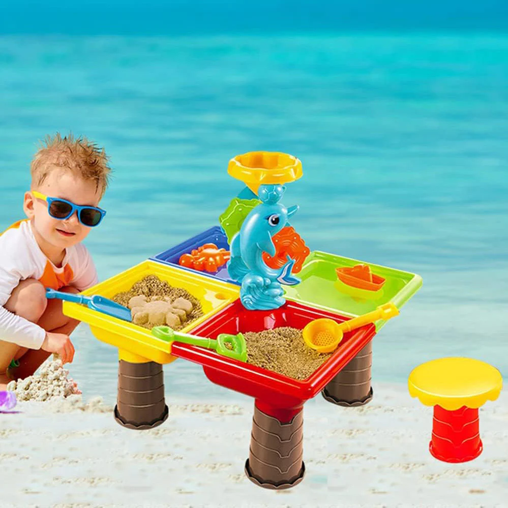 2 In 1 Sand and Water Play Toy Activity Table & Stool Set - Image 8